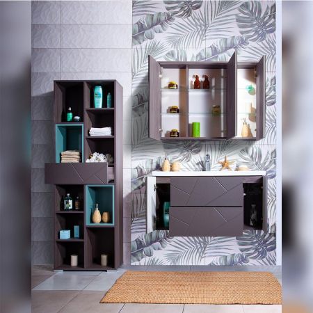 Тумба под раковину подвесная Бриклаер КРИСТАЛЛ ясень анкор темный/графит, 100 см, артикул 4627125414565