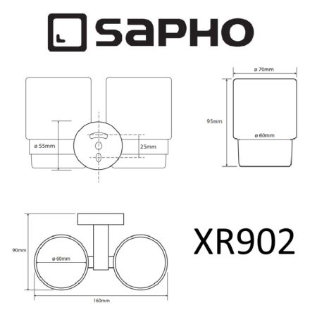 Подстаканник X-ROUND двойной, стеклянный для зубных щёток с держателем, 160x95x90 мм, хром, Sapho, артикул XR902