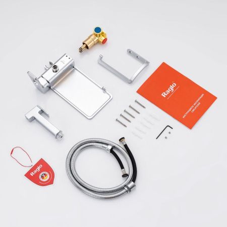 Гигиенический душ со смесителем встраиваемый с полкой и бумагодержателем Raglo R51.55, хром