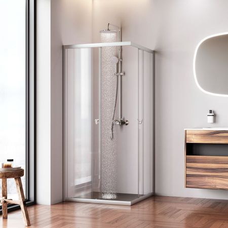 W87G-403-9090-MT Sunny душ огражд квадратн, раздвижн двери 90x90 серебро,стекло прозрачн