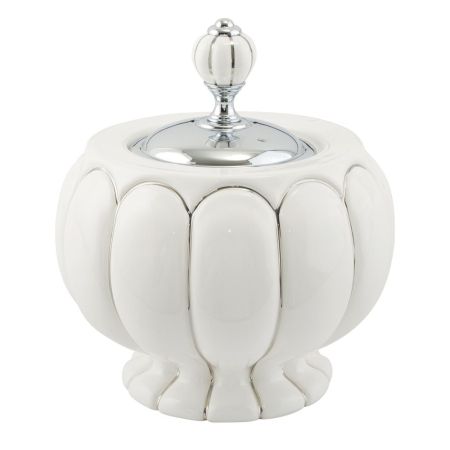OLIVIA Баночка h12xD16 см, керамика белая с декором платина, хром, артикул 17542