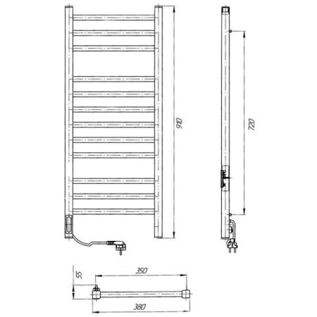 Полотенцесушитель электро "Астор ЧК12 350х900", белый муар, левый