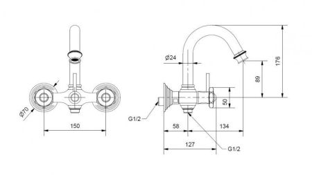 Смеситель для ванны и душа CEZARES APHRODITE-V, артикул APHRODITE-V-03/24-Sw