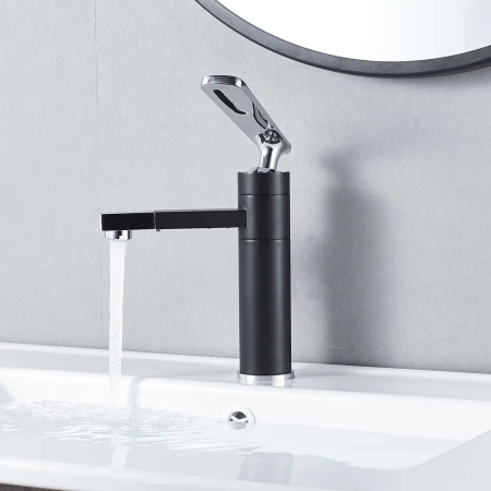 Смеситель для раковины с поворотным носиком Shevanik S6601H, черный/хром, артикул S6601H