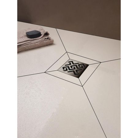 Трап BERGES водосток PLATZ Antik 100х100, матовый хром, S-сифон D50/105 H50 вертикальный, артикул 090060