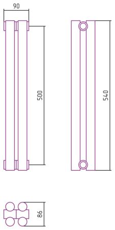 Отопительный радиатор ЭСТЕТ-11 н/ж 500х90 / 2 сек (САТИН), артикул 071-0302-5002