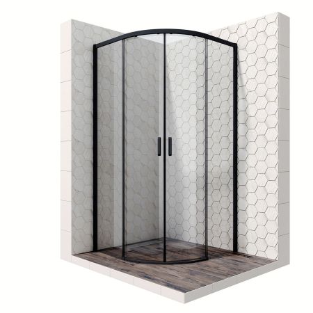 Душевой уголок Ambassador Queen Black 11011202-ST8, полукруглый, линейный трап, 100х100, артикул 11011202-ST8