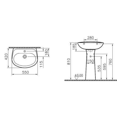 Комплект: раковина Normus 55 см + пьедестал, артикул 9600B003-7650