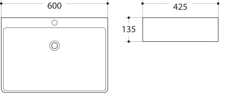 Раковина керамическая накладная AM-78188, цвет белый, 600х425х135, артикул AM-78188