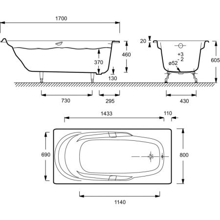 E2910-00 ванна ADAGIO /170x80/ (бел) с отв. под ручки, артикул E2910-00