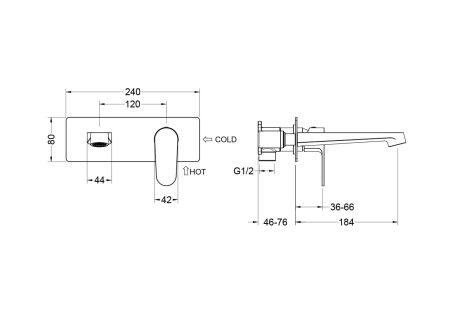 Смеситель для раковины настенный (внешняя и скрытая часть) AQUATEK AQ1213CR ОБЕРОН, артикул AQ1213CR