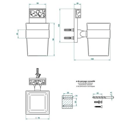 THG GINKGO Стакан стеклянный, подвесной, цвет полированное золото