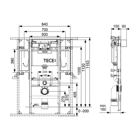 Застенный модуль TECEprofil (h=1120) для людей с ограниченной подвижностью, артикул 9300381