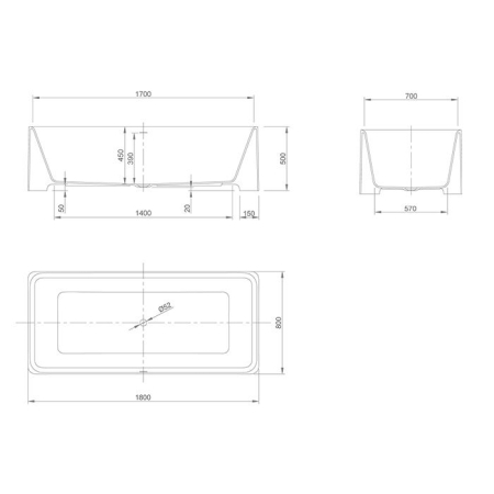 KNIEF Feel Ванна отдельностоящая 180х80х50 см, со сливом, цвет белый матовый