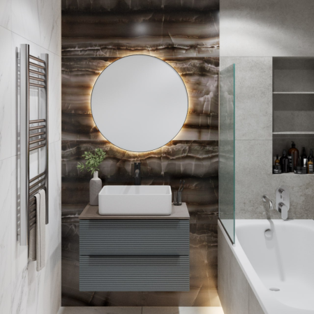 Тумба Runo Орлеан 60 зелёный/дуб натуральный подвесная под накладной умывальник (00-00004650), артикул 00-00004650