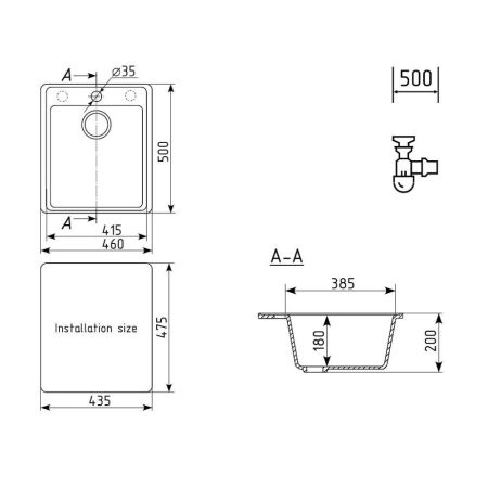 Кухонная мойка Ulgran Quartz Forte 460-09, мокрый асфальт, артикул Forte 460-09