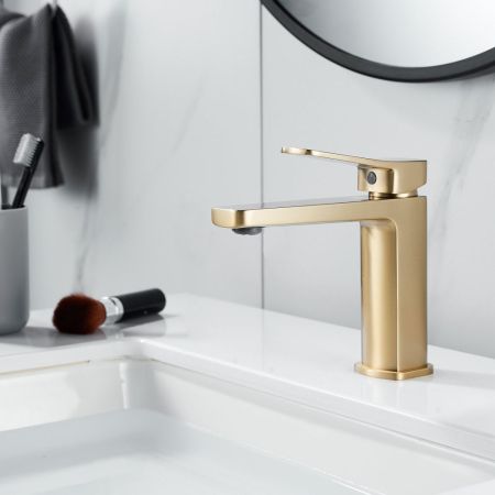 Смеситель для раковины Shevanik S9901G, золотой сатин