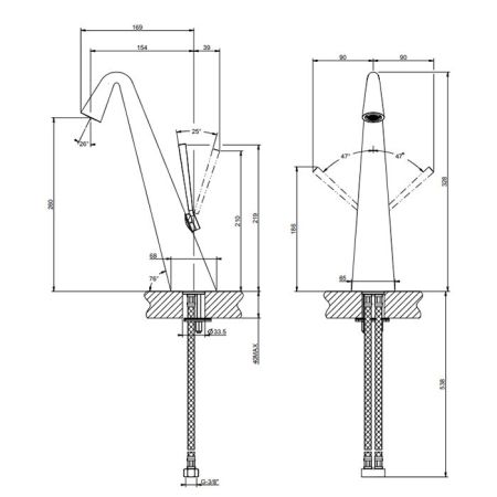 Gessi Cono Смеситель для раковины  высокий,соединительные шланги на 3/8, цвет Black XL, артикул 45003#299