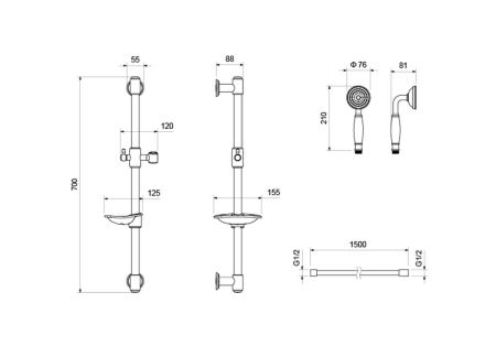 Душевой гарнитур 1jet 65 см AQUATEK AQ2020CR КЛАССИК, артикул AQ2020CR