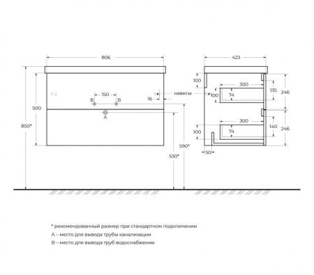 Керамическая раковина BB-8076-3-80, 810x430x145, артикул BB-8076-3-80