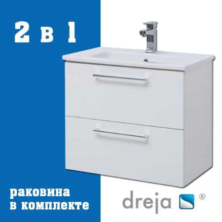 Тумба с раковиной подвесная Dreja Gio 80 см, белый, артикул 77-0103W-com