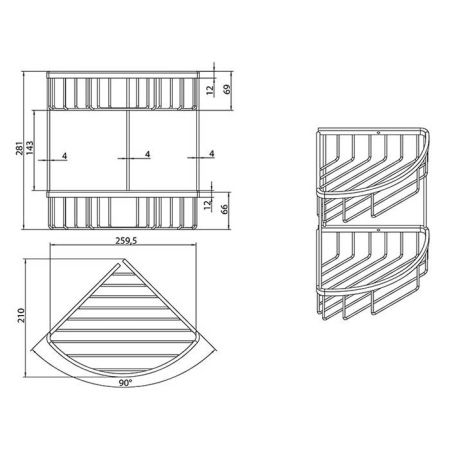 Bongio Полочка двойная угловая, 260х210x281 мм, цвет хром, артикул 30021CR00