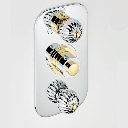 THG MANDARINE METAL Смеситель для душа встраиваемый, термостатический, с переключателем на 2 положения и запорн вентил, внешн часть, цвет хром/золото