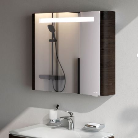 M30MCR0801TF Sensation, зеркало, зеркальный шкаф, правый, 80 см, с подсветкой, табачный дуб, текстур