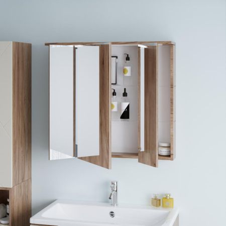 Зеркальный шкаф Бриклаер КРИСТАЛЛ 75 см, дуб крафт табачный, артикул 4627125417207