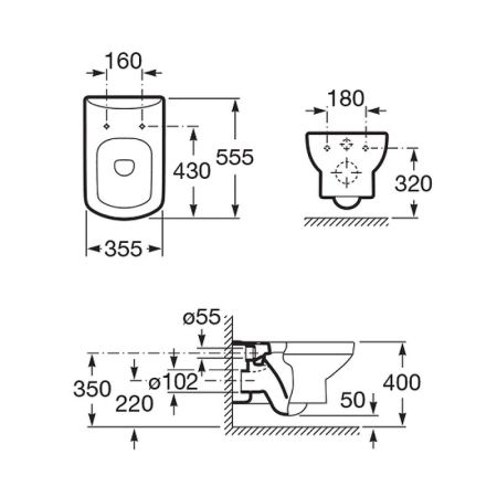 ПЭК  ROCA DAMA SENSO 893104680 (инсталл. + унитаз подвесной + сид. Slim,SoftClose + без клавиши), шт, артикул 893104680
