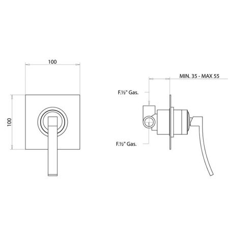 Bongio Riva HT Встраиваемый смеситель для душа, цвет хром, артикул 58524CR00