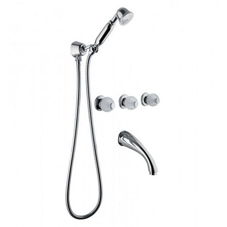 Bongio Rivoli Встраиваемый комплект для ванны- смеситель с  изливом, переключателем и ручным душем, цвет хром/cristallo 00