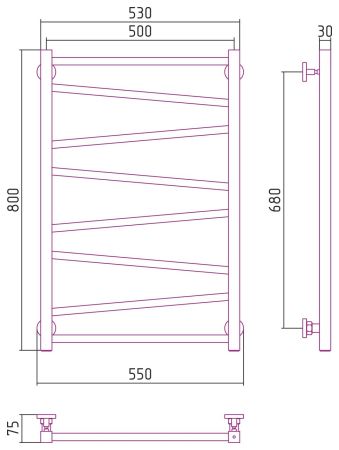 Полотенцесушитель водяной Сирокко 800х500 (МУАР Темный Титан), артикул 15-0253-8050