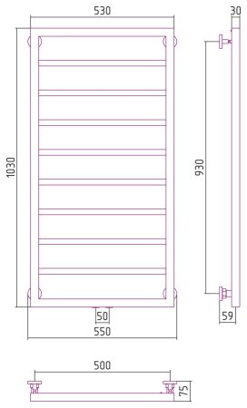 Полотенцесушитель водяной КАНЦЛЕР 1000х500 (Состаренная ЛАТУНЬ), артикул 051-0254-1050