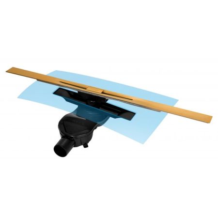 Желоб BERGES водосток SIMPEL 800, золото глянец, S-сифон D50 H60 боковой, артикул 092112