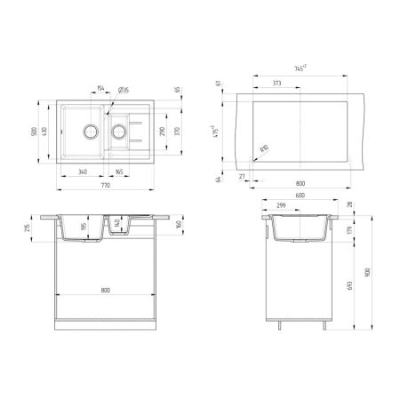 Кухонная мойка Ulgran U-205-344, ультра-черный, артикул U-205-344