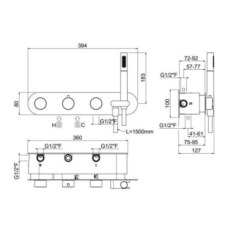 Carimali Встраиваемая часть для горизонтального термостатического смесителя c держателем, 5 выходов,.цвет: хром, артикул W21859CR
