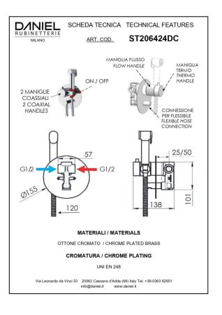 Daniel Suvi, комплект гигиенического душа с термостатом, цвет хром, артикул ST206424DC-CR