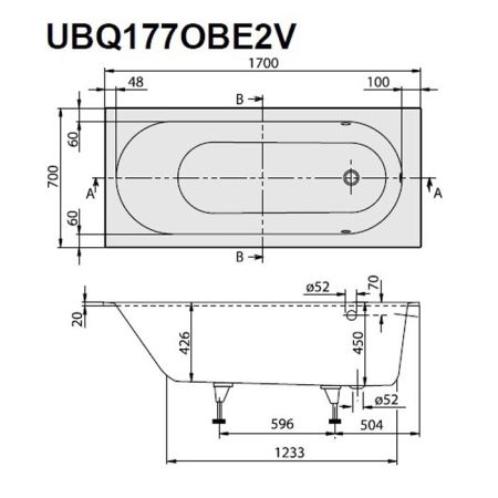 Villeroy&Boch Oberon ванна1700*700*450, цвет белый (БЕЗ СЛИВА-ПЕРЕЛИВА), артикул UBQ177OBE2V-01