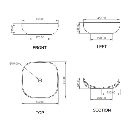 Раковина GSG Easy 45 квадратная, черный матовый