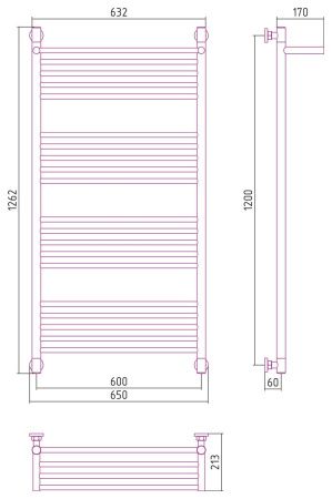 Полотенцесушитель водяной "БОГЕМА 1П +" 1200х600 (МУАР Темный Титан (РЕ-64))