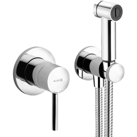 Гигиенический душ, Kludi, BOZZ, "модерн" с кнопкой включения воды, встраиваемый смеситель с внутренней частью-в комплекте, шланг-есть, длина шланга, мм-1250, держатель со шланговым подсоединением DN15-в комплекте, материал-латунь, цвет-хром, артикул 389980576