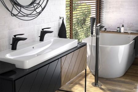 Смеситель для раковины  KLUDI BALANCE 520238775 (черный/хром, L-12,6 H-10), шт, артикул 520238775