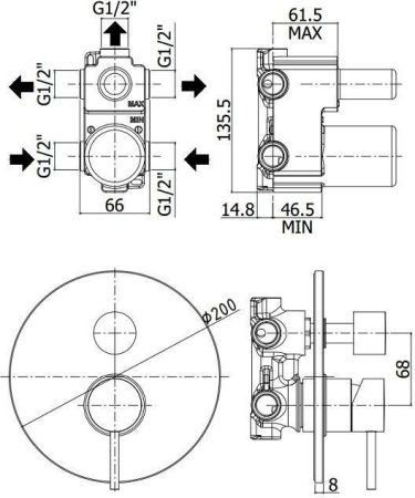Смеситель для душа Paffoni Light LIG019NO (с внутренней частью)