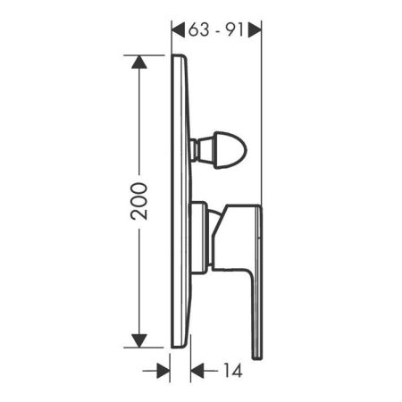 Смеситель для душа, Hansgrohe, Vernis Shape, тип открывания воды-рычажный, тип регулирования воды-керамический картридж, тип установки-встраиваемый , отверстия для монтажа-2, материал ручки-металл, цвет ручки-в цвет смесителя, внутренняя часть-необходимо , артикул 71458000