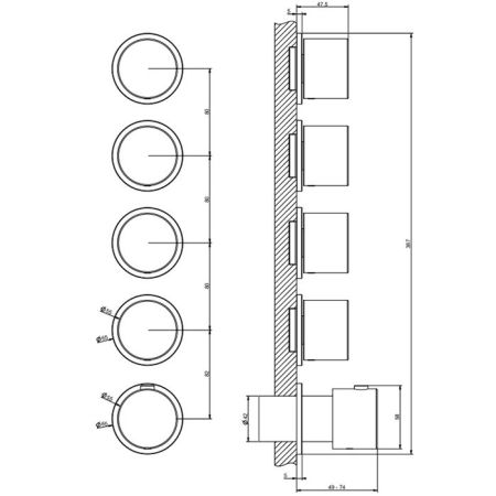 GESSI HABITO Смеситель настенный встраиваемый, термостатический, с 4 запорными вентилями, термостатический, цвет хром, артикул 63438#031