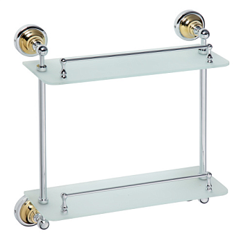 Полка стеклянная Retro двойная 400x420x120мм, золото/хром