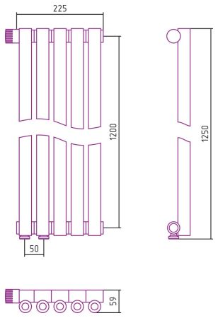 Отопительный радиатор ЭСТЕТ-0 н/ж EU50 левый 1200х225 / 5 сек (Состаренная латунь), артикул 051-0320-1205