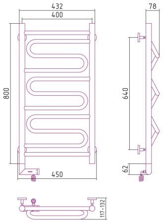 Полотенцесушитель электрический "ЭЛЕГИЯ 2.0" 800х400 / МЭМ левый (Без покрытия)