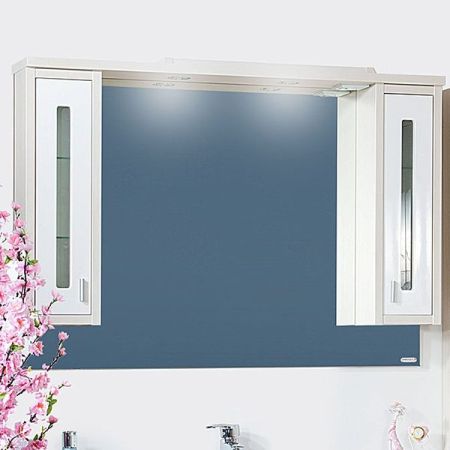 Зеркало со шкафом Бриклаер Бали 120 с подсветкой Светлая лиственница/Белый глянец